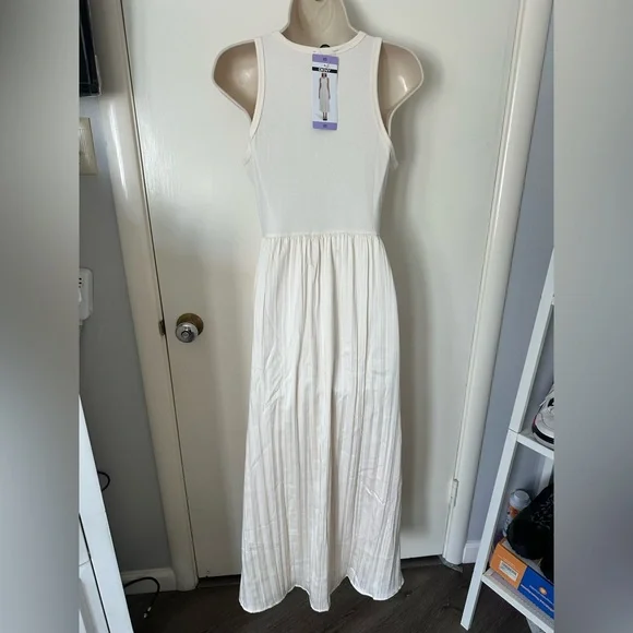 Dkny Cream Pleated Sleeveless Midi Dress - Picture 7 of 10
